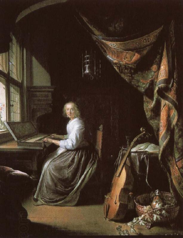 christian schubart a 17th century dutch painting by gerrit dou of woman at the clvichord. China oil painting art